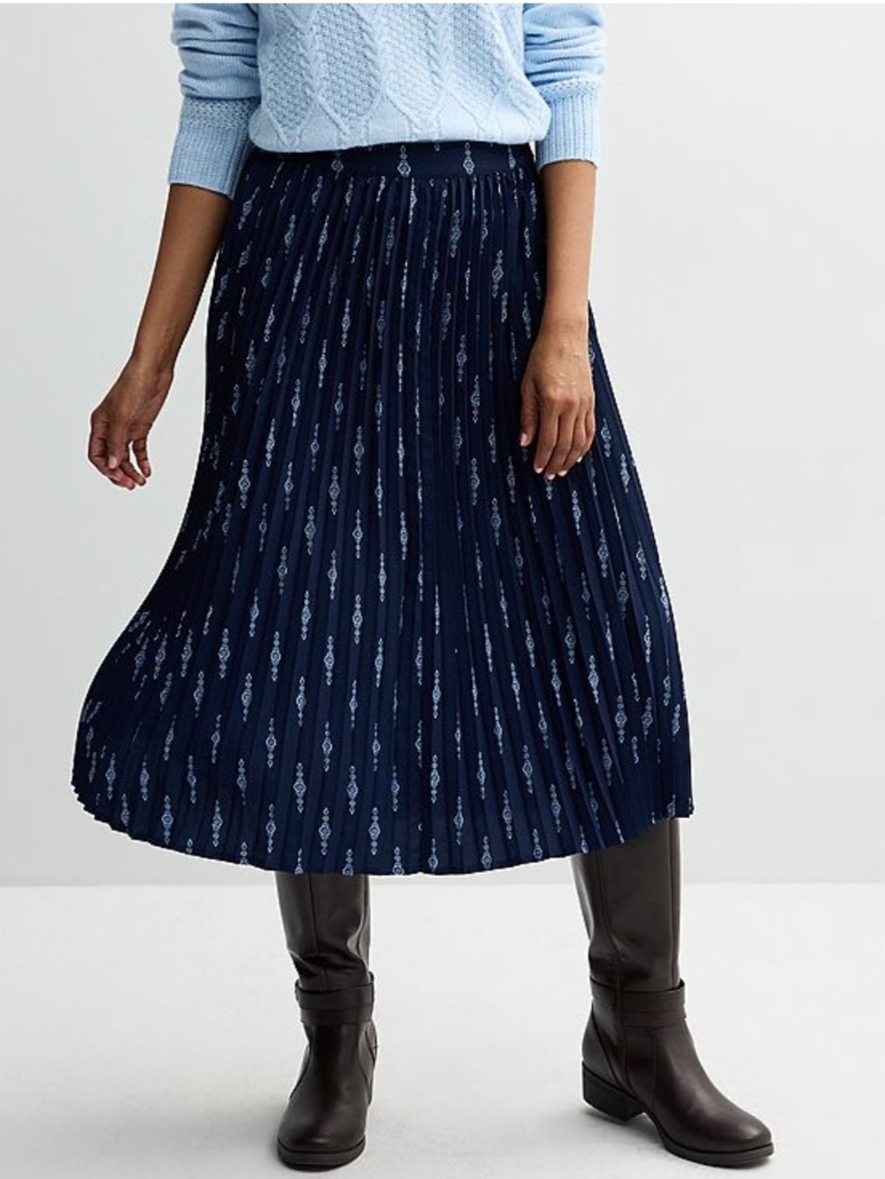Croft & Barrow Blue Patterned Pleated Midi Skirt NWT